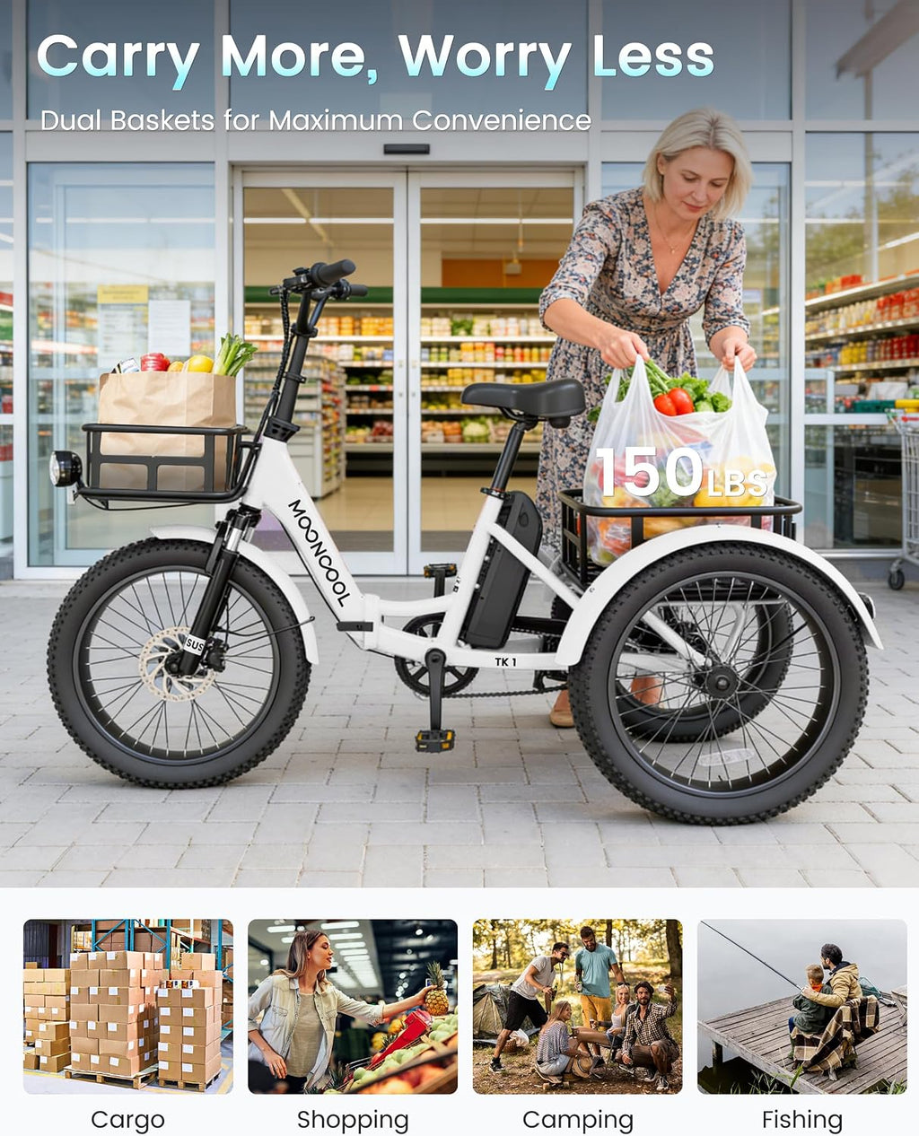 MOONCOOL Electric Trike for Adults, 500W/750W 48V Electric Tricycle for Adults, 20'x3.0' Fat Tire 3 Wheel Electric Bike, Folding Aluminum Adult Tricycle with Removable Battery