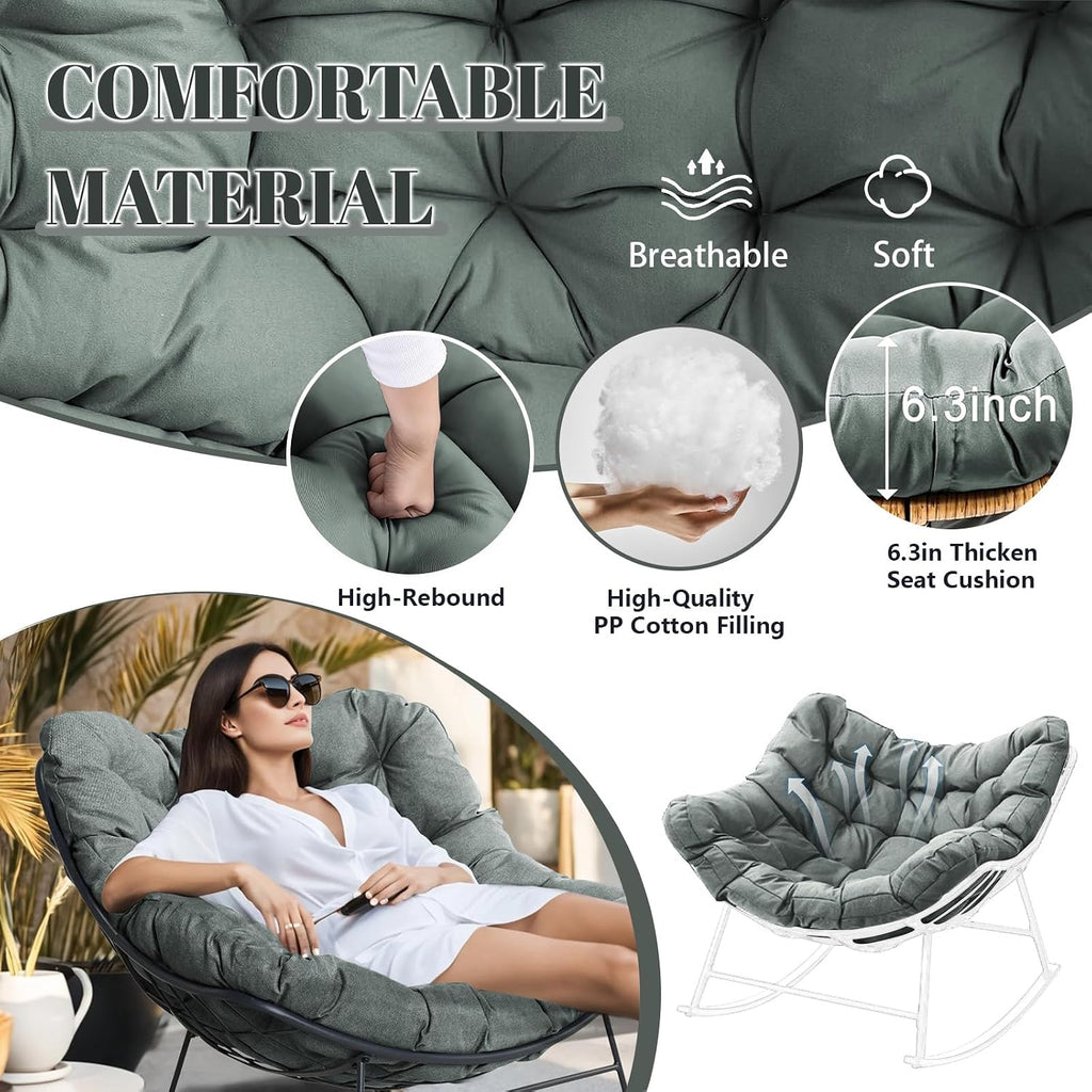 Outdoor Rocking Chair Cushions Replacement, 6''Thick Waterproof & Fade Resistant Papasan Chair Cushion with 6 Straps,Tufted Egg Chair Cushion for Indoor & Outdoor (Light Gray)