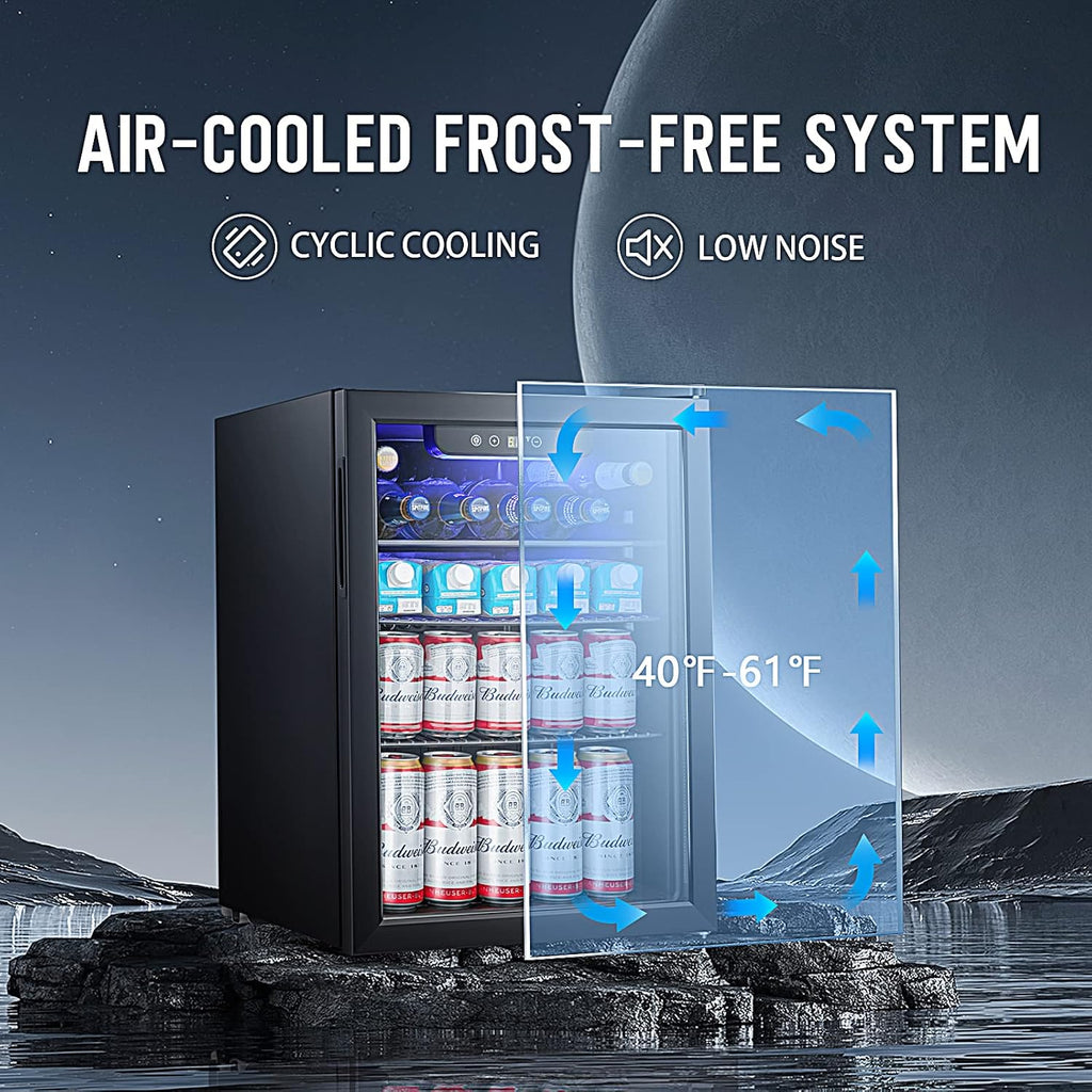 Antarctic Star 2.6cu.ft Mini Fridge 100 Can Beverage Refrigerator Wine Cooler/Cabinet Small Beer Soda Glass Door Counter Top Bar Fridge Freestanding Black