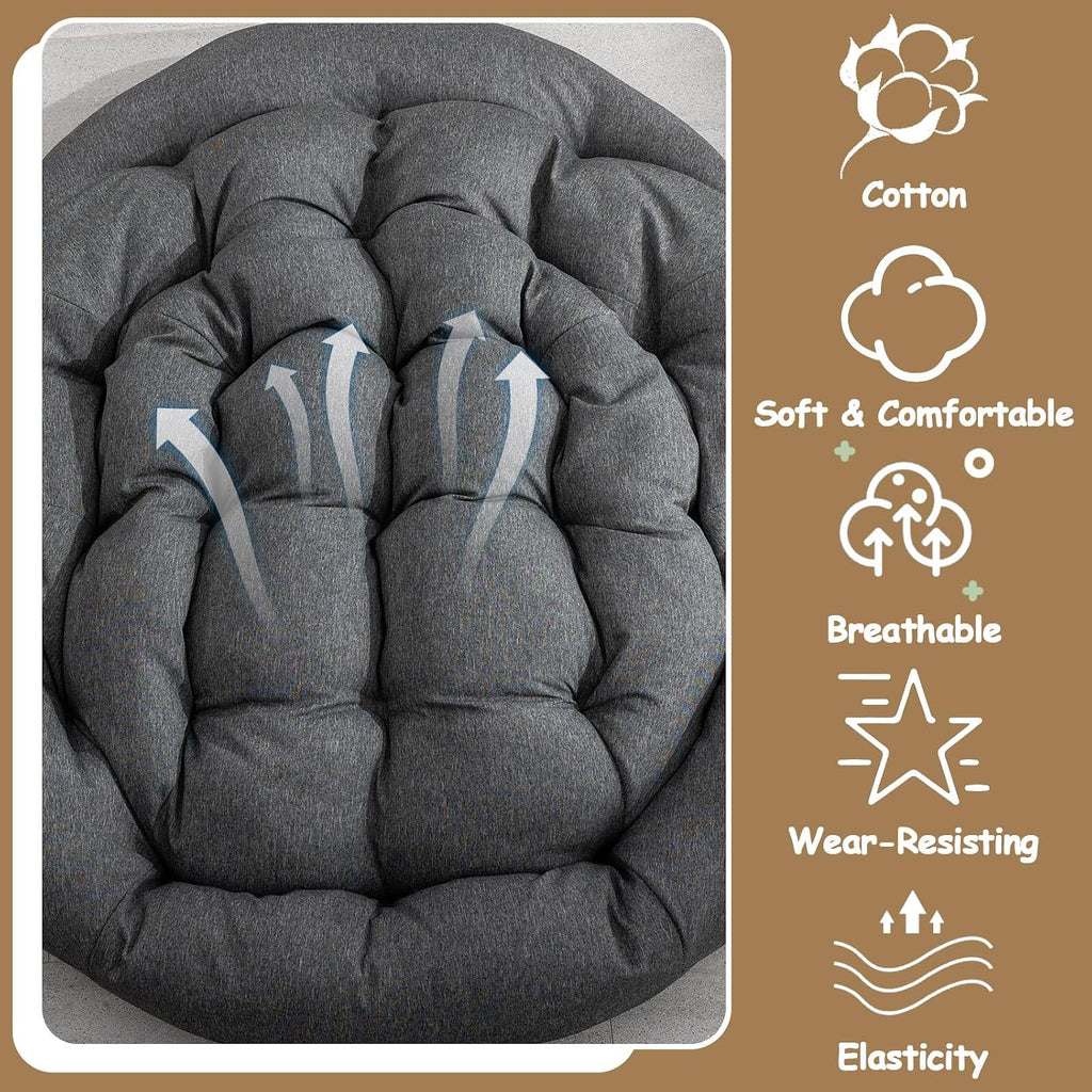 HRVEOCEI Papasan Rocking Chair with Cushion and Frame, Oversized Rocking Chair Indoor/Outdoor, Circle Chairs for Patio Garden Front Porch, Corduroy/Velvet (Grey)