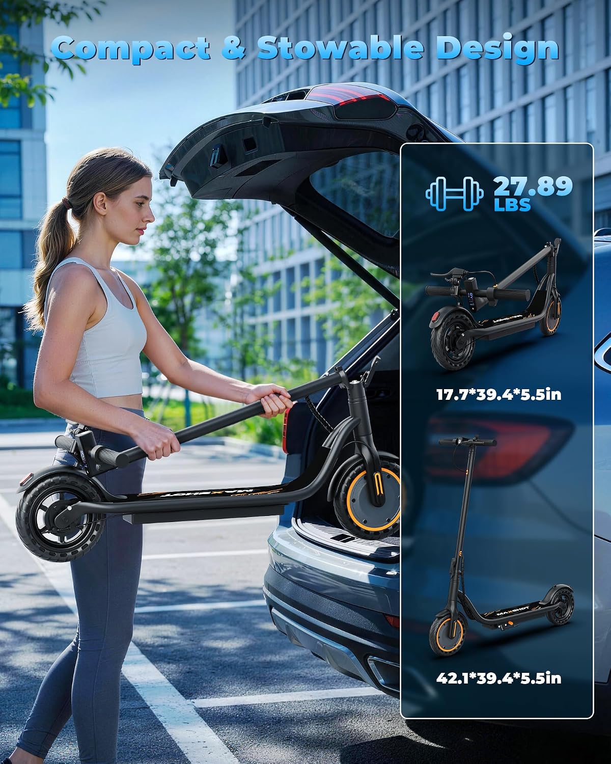 MAXSHOT Electric Scooter for Adults, 8.5/10/14' Tires, 19/22Mph, 350W/500W Motor, 21-28 Miles Range, Folding E-Scooter with Dual Suspension,APP Contro