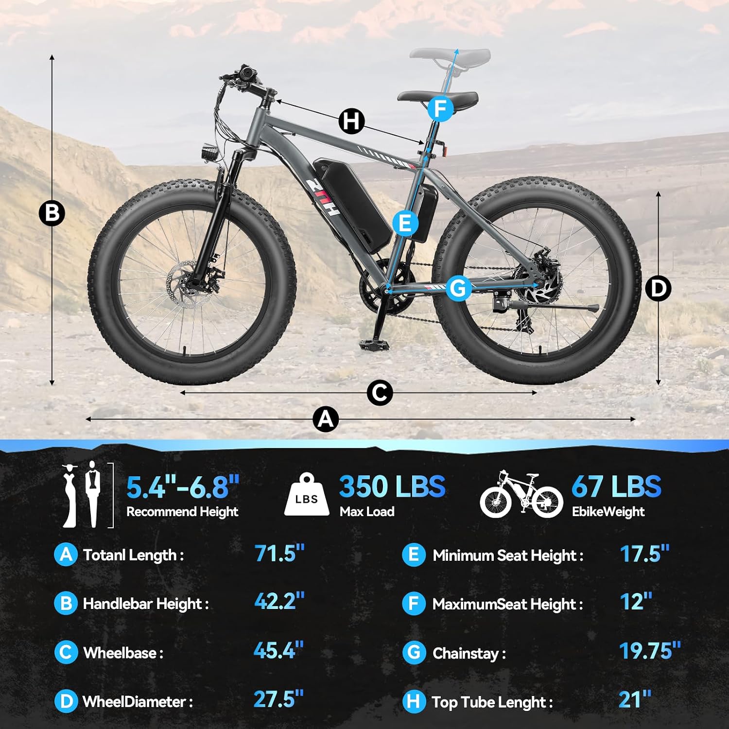 ZNH 750W|1000w Electric Bike for Adults, 48V 13Ah Removable Battery, 24' x 4.0' Fat Tire E-Bike, Up to 80 Miles, 7-Speed, Hydraulic Suspension, LCD Display, UL 2849 Certified