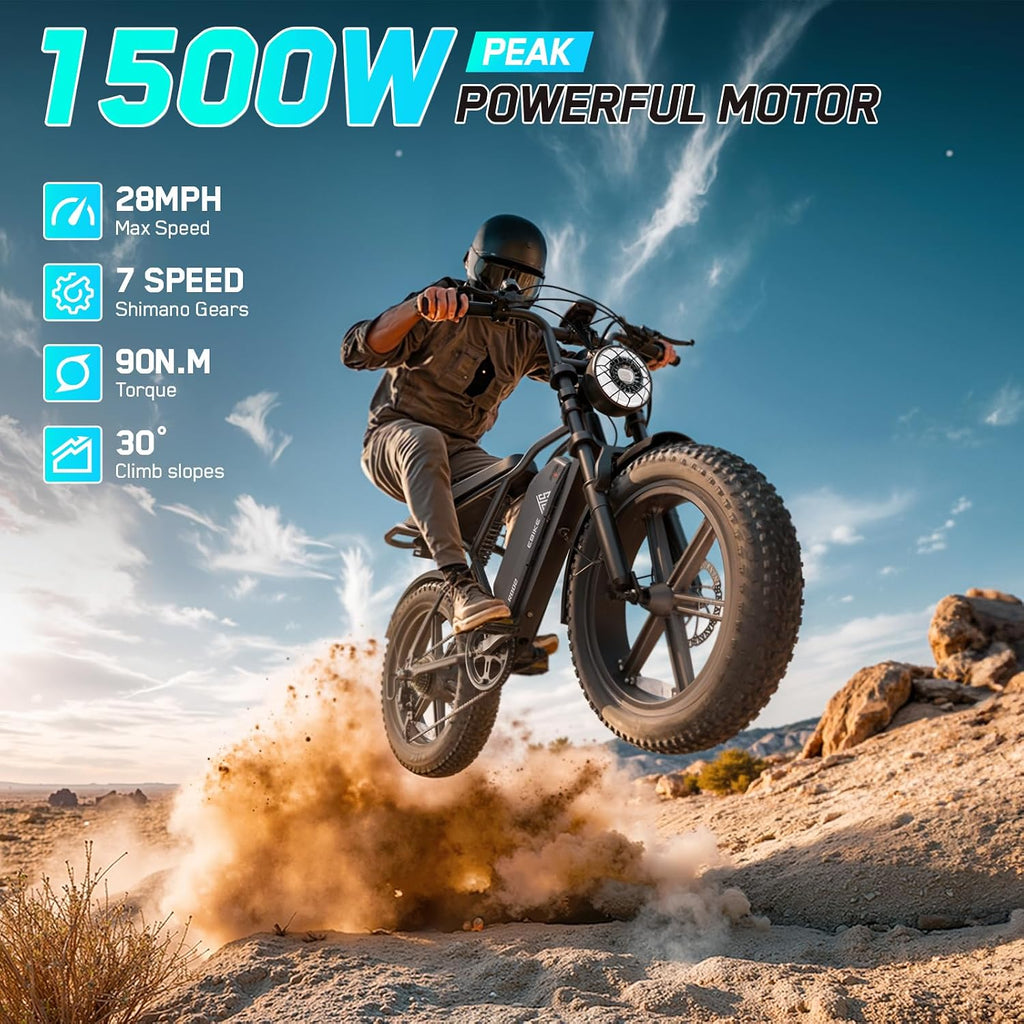 TST Electric Bike for Adults, 1500W Peak Motor 60 Miles Fat Tire Ebike with 48V 15Ah Removable Battery 20' Fat Tire Electric Bike, Dual Suspension，7 Speeds
