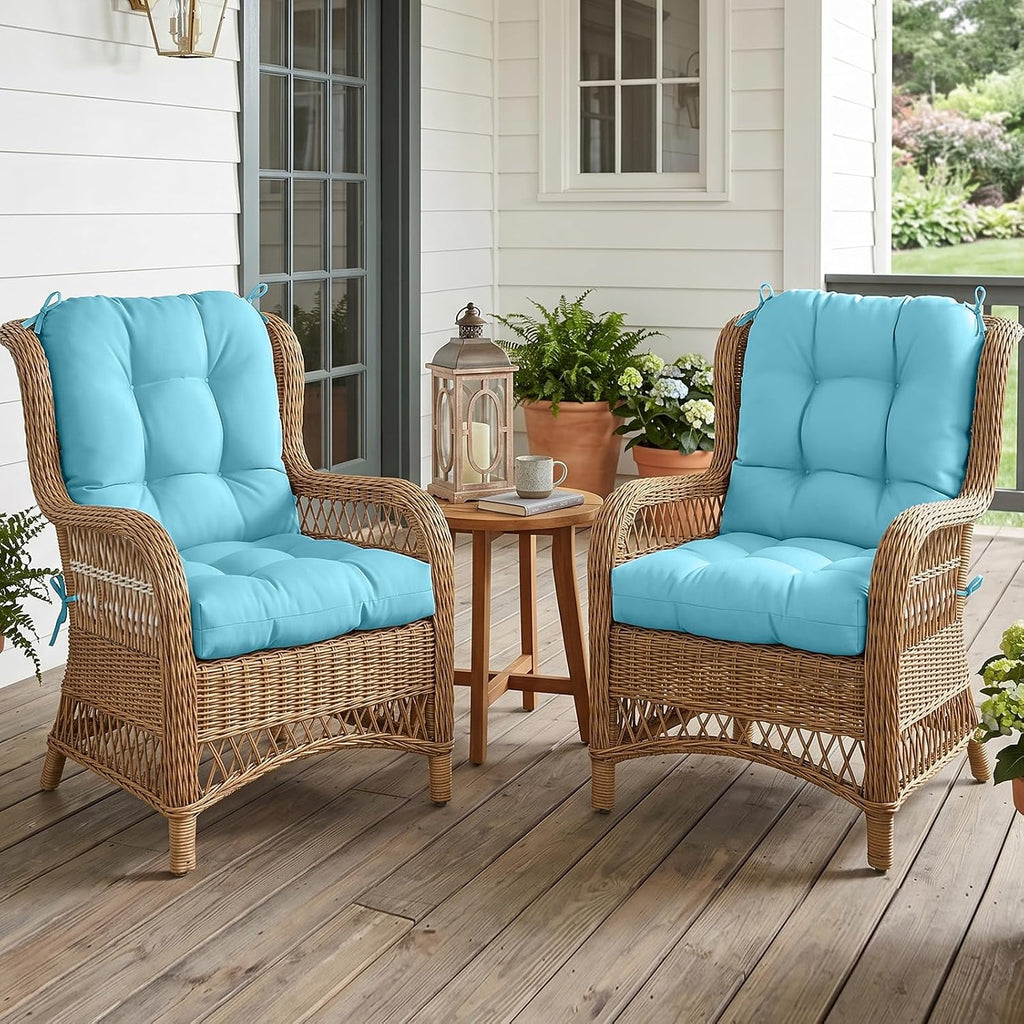 EAGLE PEAK Tufted Outdoor/Indoor Seat/Back Chair Cushions, Set of 2, 42'' x 21'', Aqua Blue