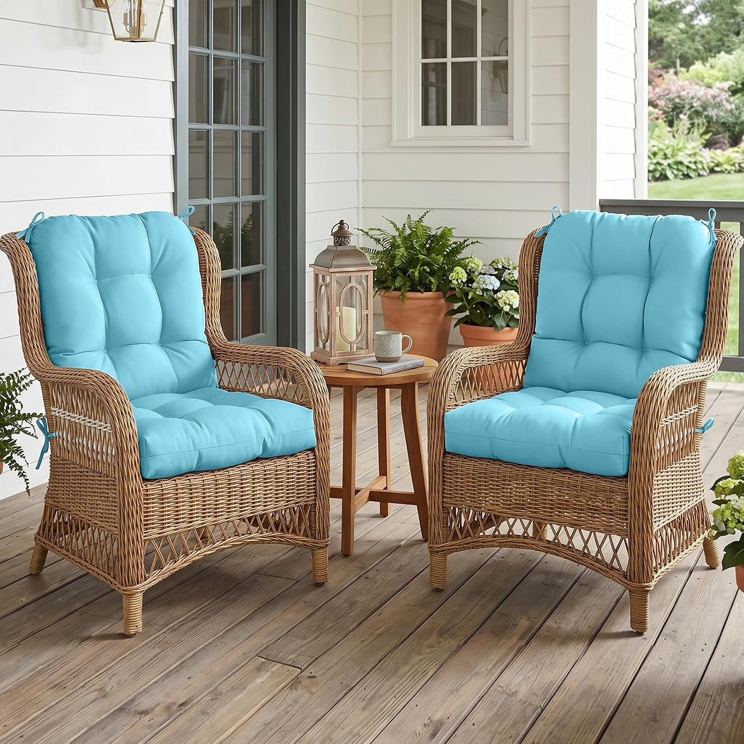 EAGLE PEAK Tufted Outdoor/Indoor Seat/Back Chair Cushions, Set of 2, 42'' x 21'', Aqua Blue