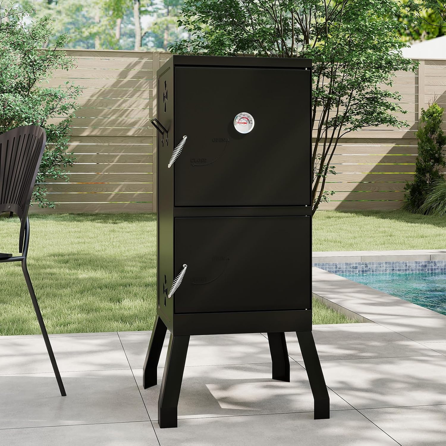 Happygrill Charcoal Grills, 40' Vertical BBQ Smoker Grill with Built-in Thermometer, Adjustable Air Dampers, Removable Water Pan & Grill Grates for Backyard Picnics, Party, Outdoor Camping