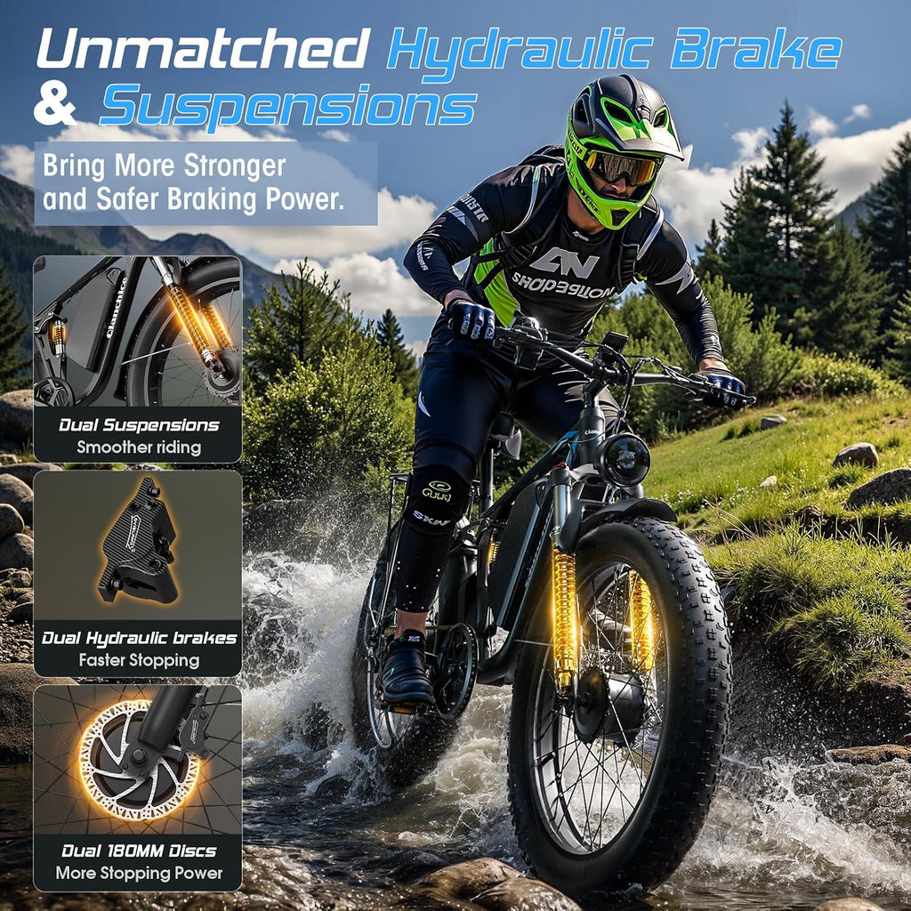 Qianchice 6000W Peak Dual Motor Electric Bike for Adults-Women-Men, 52V 34AH/36AH Long Range Ebike Fat Tire 24inch, 41-45MPH Fast Electric Bicycle Dirt Bike