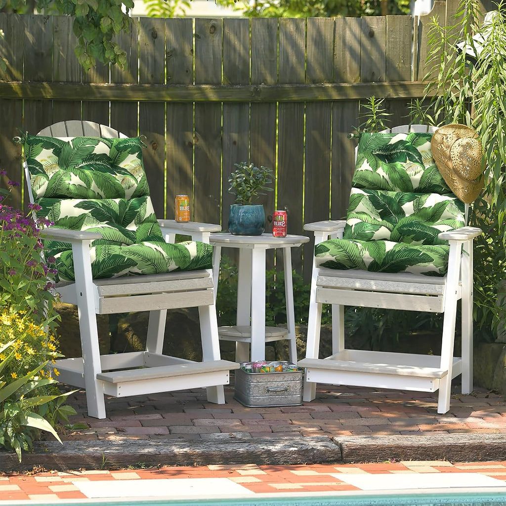 LVTXIII Outdoor Seat/Back Chair Cushion Patio Tufted High Back Cushion, Seasonal Replacement Rocking Chair Cushion with Ties (22' W x 20D', Set of 2, Swaying Palms Green)