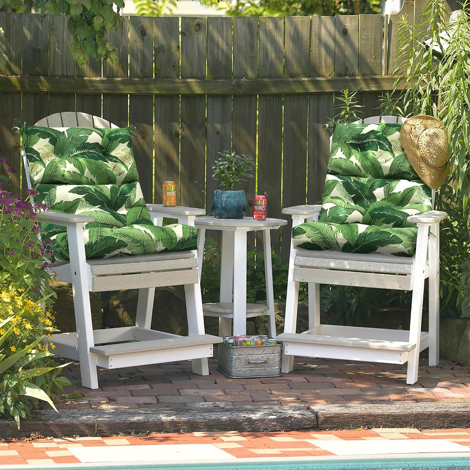 LVTXIII Outdoor Seat/Back Chair Cushion Patio Tufted High Back Cushion, Seasonal Replacement Rocking Chair Cushion with Ties (22' W x 20D', Set of 2, Swaying Palms Green)