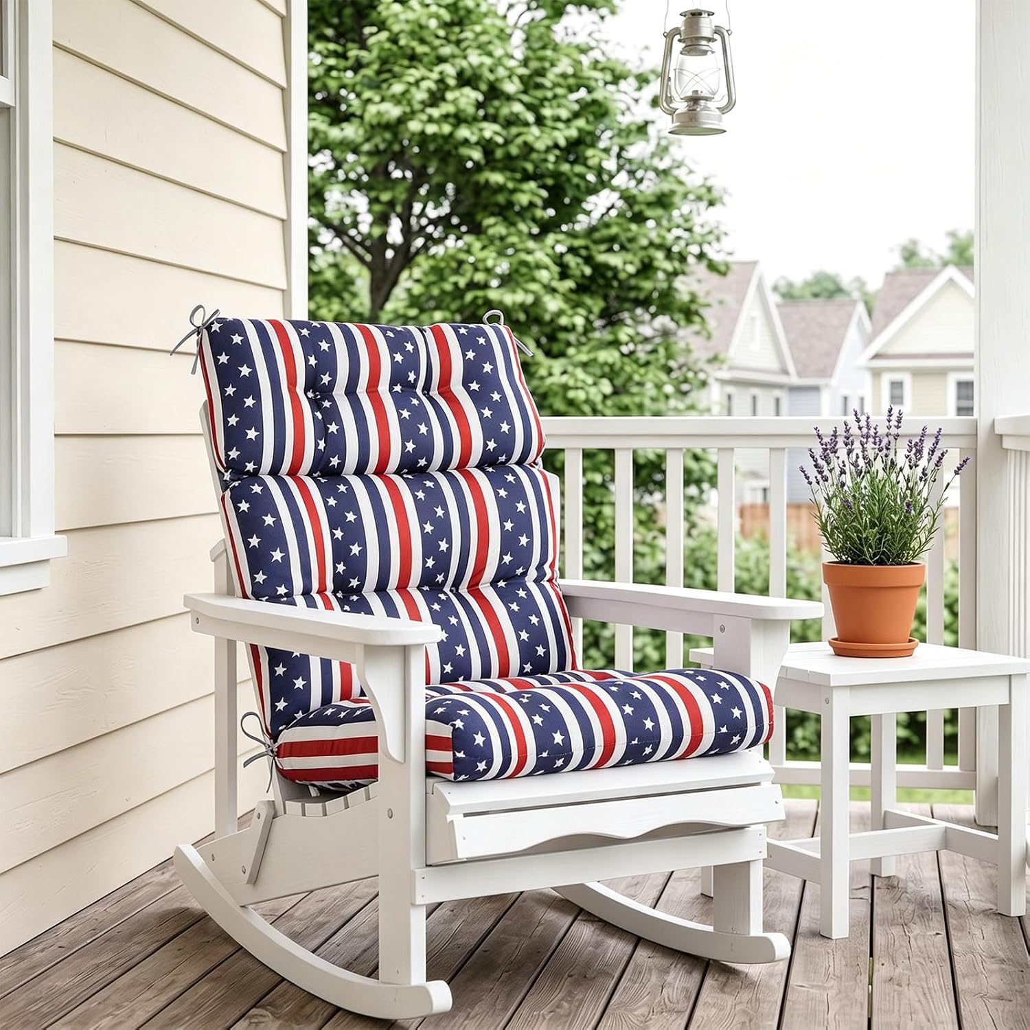 EAGLE PEAK Tufted Outdoor/Indoor High Back Patio Chair Cushions, Set of 2, 46'' x 22'', American Flag