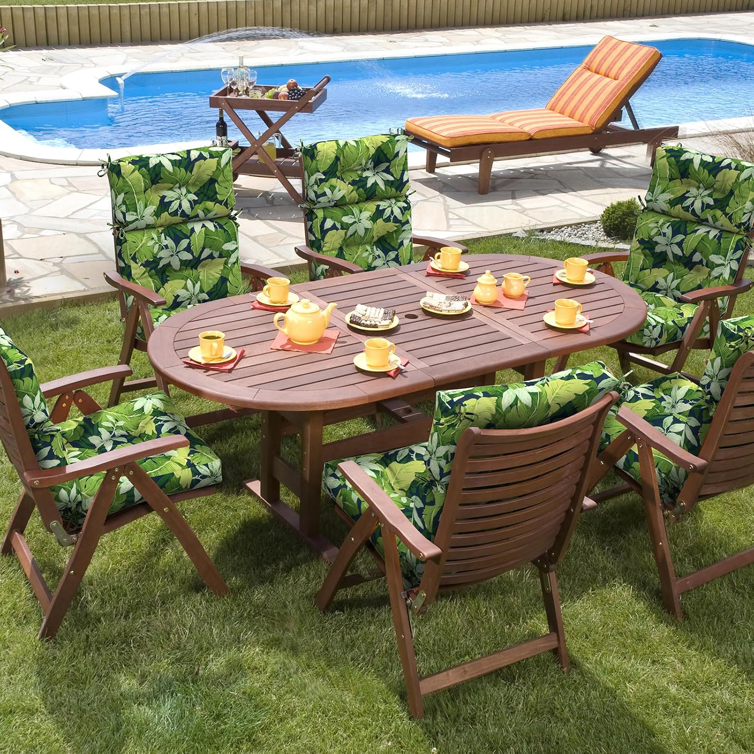 DYTXIII Outdoor High Back Chair Cushions Set of 2, Water Repellent Tufted Rocking Seat Cushions Replacement 44 x 22 Inch, Seat & Back Chair Pads for Patio, Balcony and Indoor Use -Jungle Leaves