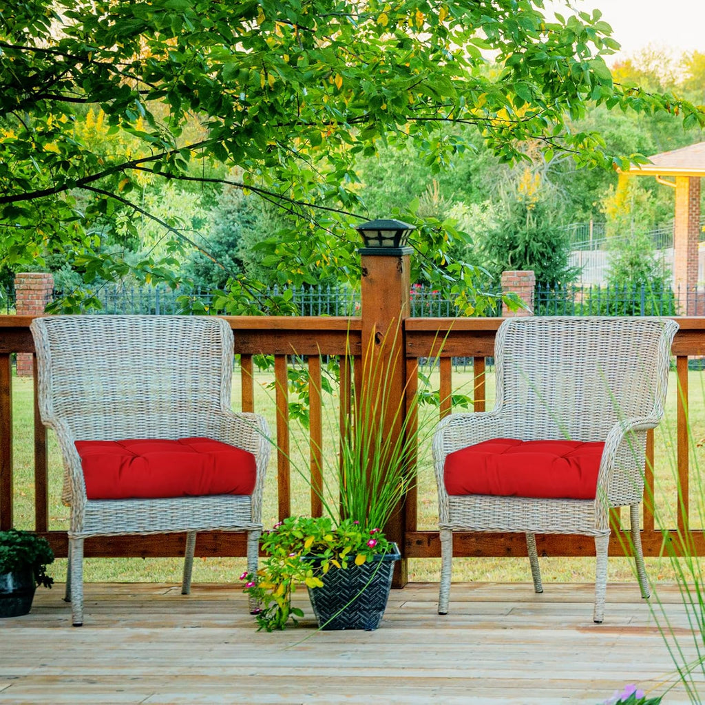 Giantex Set of 4 Tufted Patio Cushions, 4' Outdoor Seat Cushions, Waterproof & High Elasticity for Comfortable Sitting Experience, Square Chair Cushions for Indoor Outdoor Use, Red