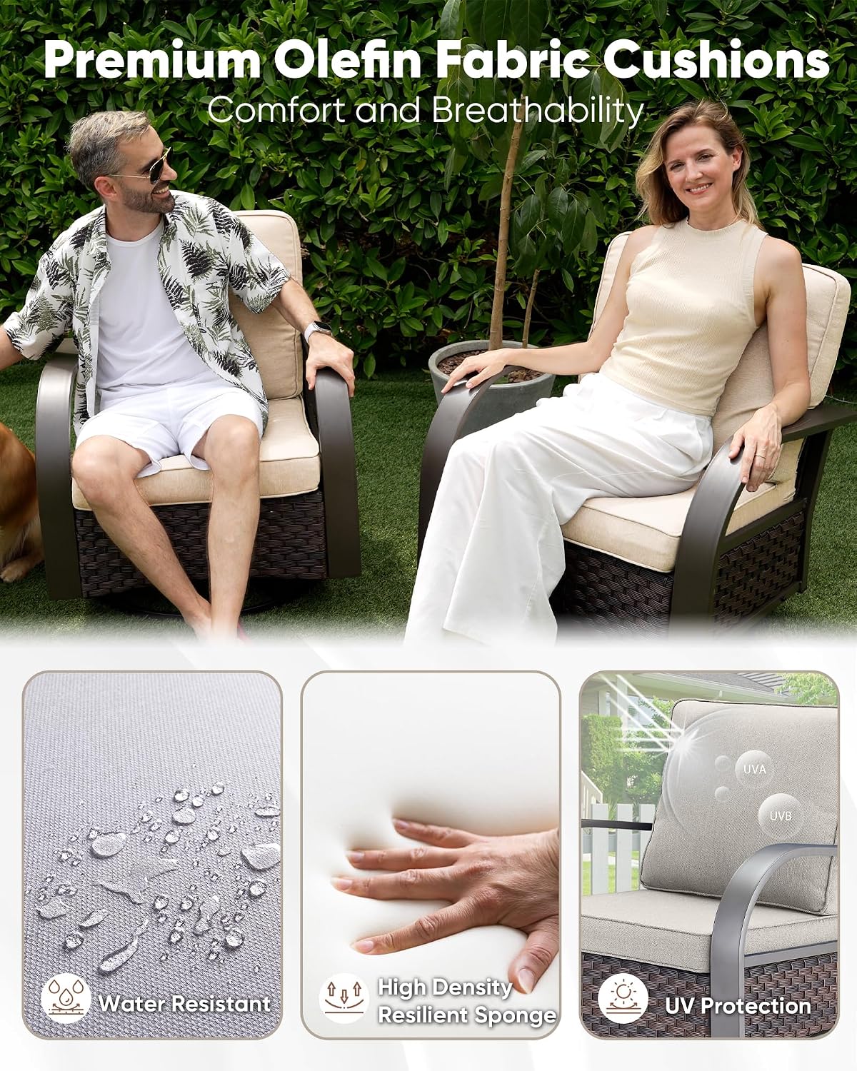 HUMMUH Patio Swivel Glider Outdoor Chair-All Weather Rattan Wicker Patio Swivel Rocking Chairs Porch Chair for Deck Porch Lawn Garden Backyard-Brown/Beige