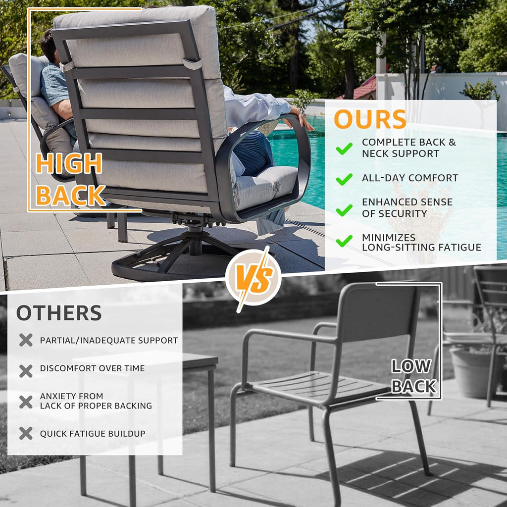 NATURAL EXPRESSIONS Patio Bistro Set, 3 Piece Outdoor Swivel Glider Rocking Chairs, Conversation Furniture with 2 Highback Rockers, 1 Metal Table for Backyard,Porch,Poolside,350lb. (Light Gray)
