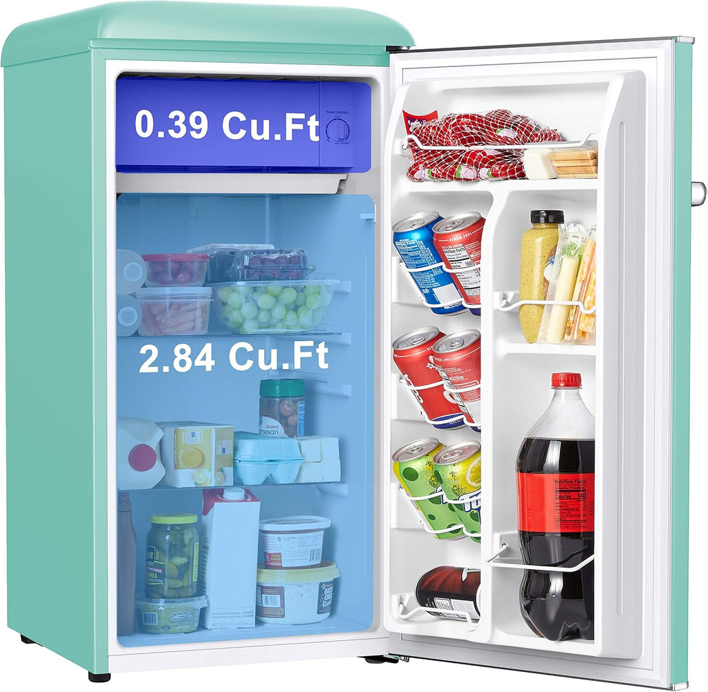 Galanz GLR33MGNR10 Retro Compact Refrigerator, Single Door Fridge, Adjustable Mechanical Thermostat with Chiller, Green, 3.3 Cu Ft