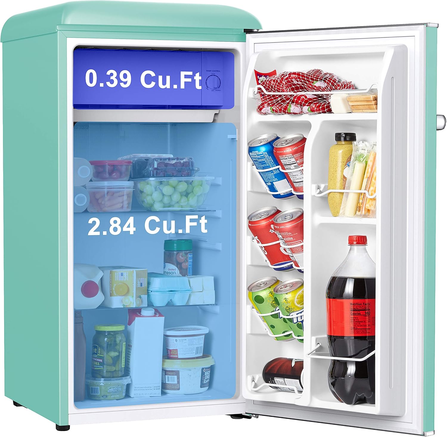 Galanz GLR33MGNR10 Retro Compact Refrigerator, Single Door Fridge, Adjustable Mechanical Thermostat with Chiller, Green, 3.3 Cu Ft
