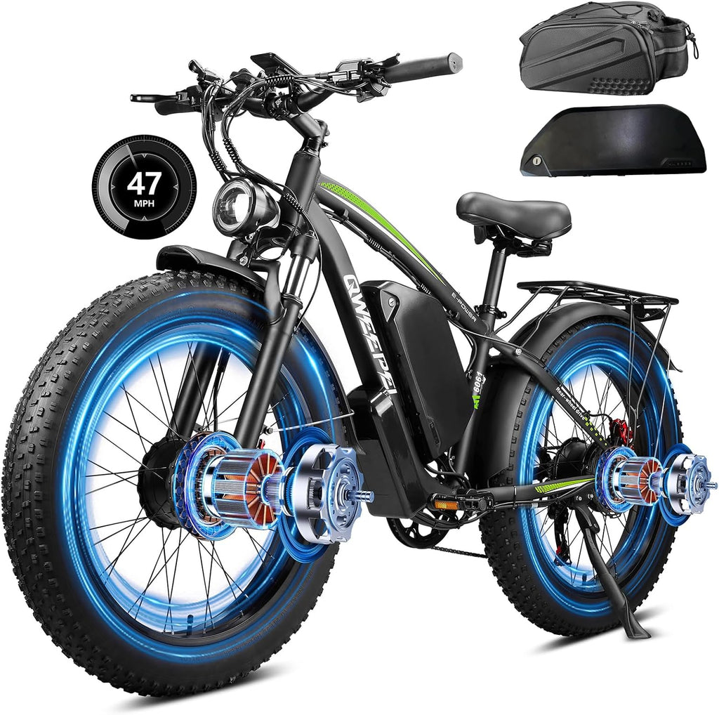 Peak 8000W Dual Motor Ebike, 47MPH Electric Bike for Adults with Hydraulic Disc Brake, 58V 36AH Detachable Battery, Up to 105Miles, 24Inch Fat Tire Electric Bicycle for Snow Off-Road Commuter Mountain