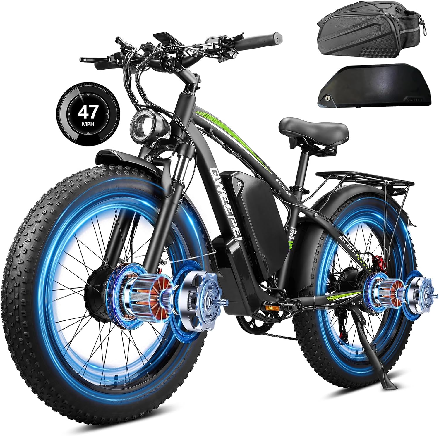 Peak 8000W Dual Motor Ebike, 47MPH Electric Bike for Adults with Hydraulic Disc Brake, 58V 36AH Detachable Battery, Up to 105Miles, 24Inch Fat Tire Electric Bicycle for Snow Off-Road Commuter Mountain
