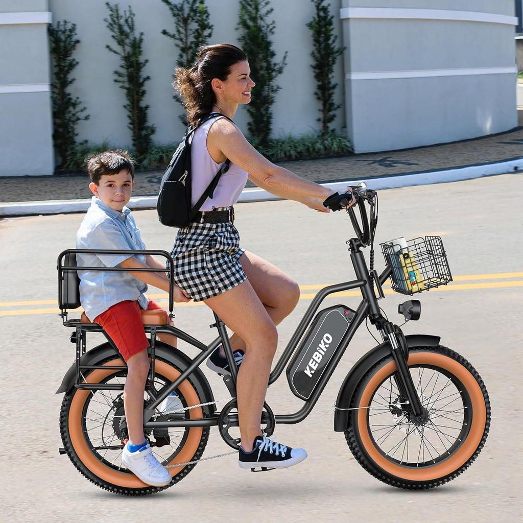 Electric Bike for Adults, 20'x 4' Fat Tire 35MPH Cargo Ebike with Seat, 1450W Peak 2 Seater Commute Bike with 48V 20AH Removable 960WH Battery, 80 Miles Max Range 7-Speed Step-Thru Electric Bicycle