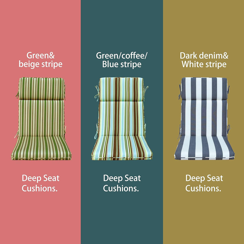 Indoor Outdoor High Back Chair Cushions Replacement Patio Chair Seat Cushions Set of 4 Green/Coffee/Blue Stripe