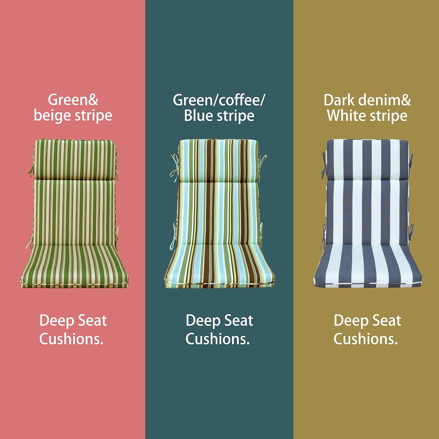 Indoor Outdoor High Back Chair Cushions Replacement Patio Chair Seat Cushions Set of 4 Green/Coffee/Blue Stripe
