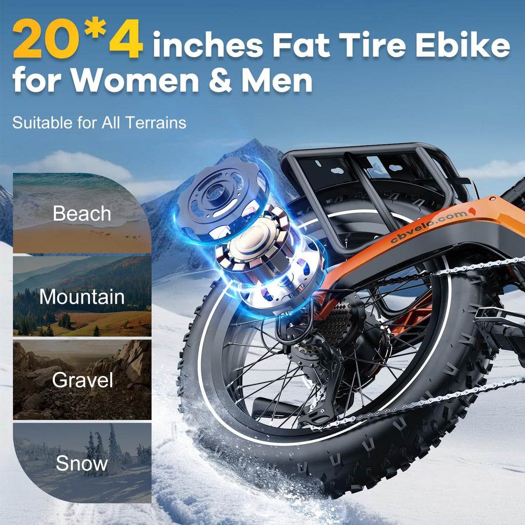 1000W(Peak 2000W)Folding Electric Bike for Adults,35MPH 100Mile,48V 25Ah Removable Battery,20' x 4.0 Fat Tire Foldable Electric Bicycle,8-Speed Electric Mountain E-Bike,UL Certified Commuter Ebikes