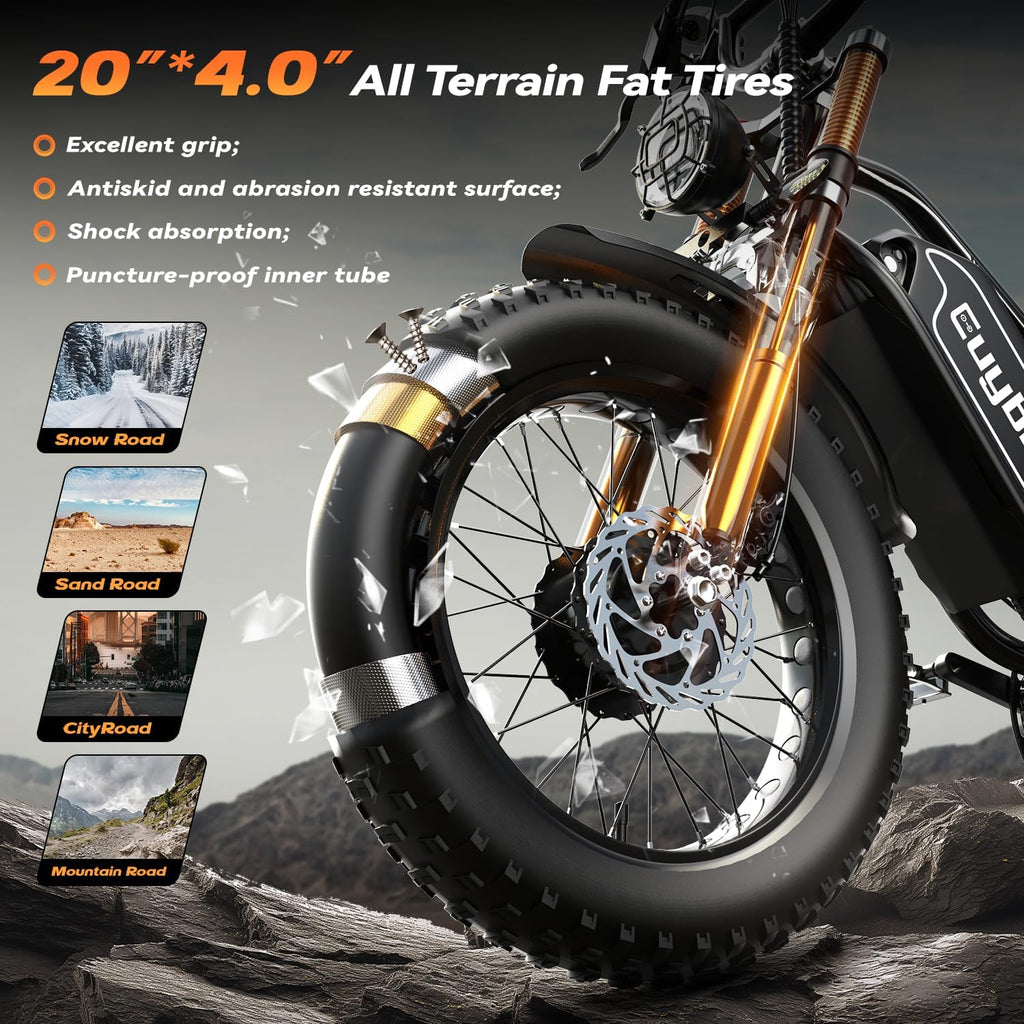 EUYBIKE Electric Bike for Adults, 2000W/3000W Peak Single/Double Motor with 48V/52V 25AH/30AH Battery, 20'x4.0' Fat Tires 35MPH/37MPH Ebike, Dual Hydraulic Disc Brake Full Suspension Electric Bicycle