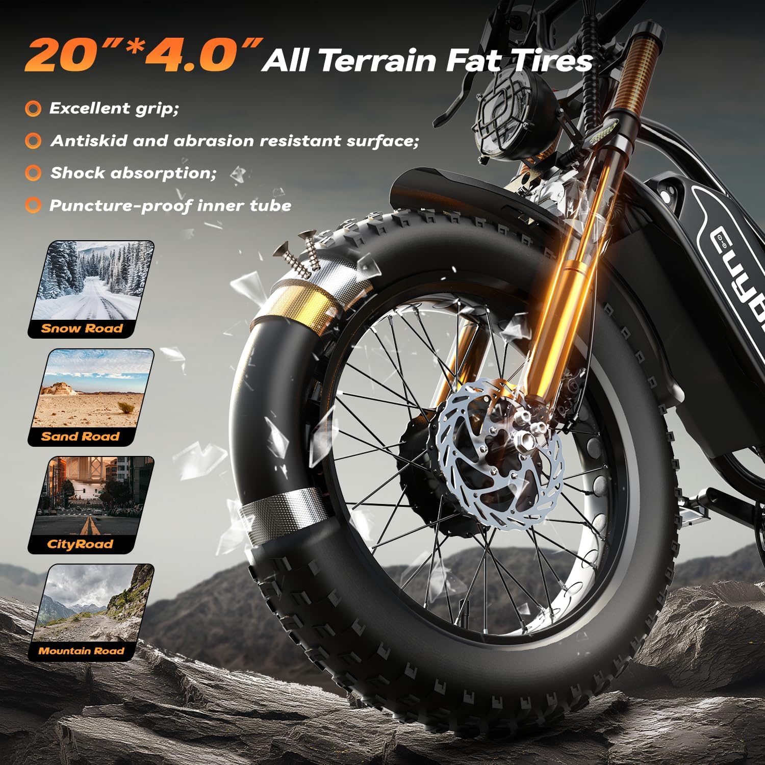 EUYBIKE Electric Bike for Adults, 2000W/3000W Peak Single/Double Motor with 48V/52V 25AH/30AH Battery, 20'x4.0' Fat Tires 35MPH/37MPH Ebike, Dual Hydraulic Disc Brake Full Suspension Electric Bicycle