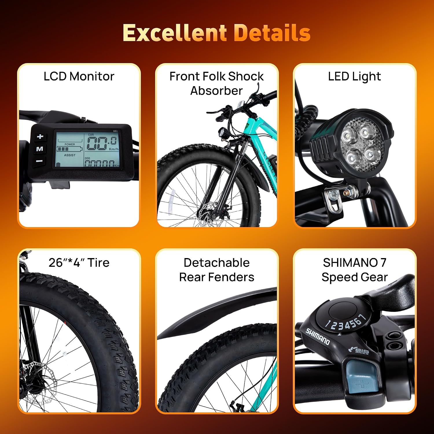 Electric Bike for Adults 70Miles 28 MPH,1500W Peak Brushless Motor, 48V 10.4Ah Removable Battery Ebike,Shimano 7 Speed / 26' Fat Tire/Dual Disc Electric Mountain Bikes(TUV & UL2849)