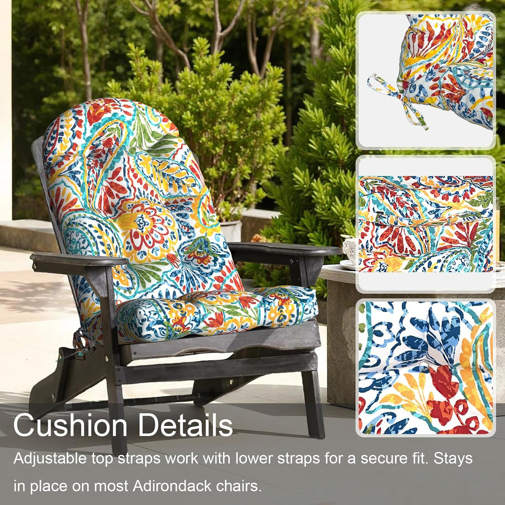 LVTXIII Outdoor Adirondack Chair Cushions, 44x19x4 Inch Non-Slip High Back Rocking Chair Cushion, Tufted Seat Cushion for Patio Furniture, Set of 2, Paisley Multi
