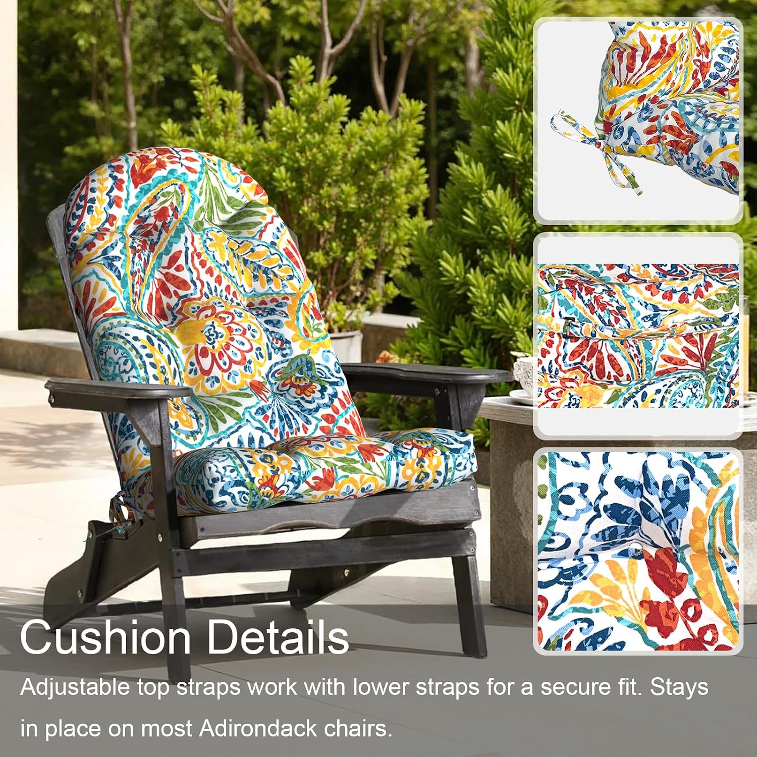 LVTXIII Outdoor Adirondack Chair Cushions, 44x19x4 Inch Non-Slip High Back Rocking Chair Cushion, Tufted Seat Cushion for Patio Furniture, Set of 2, Paisley Multi