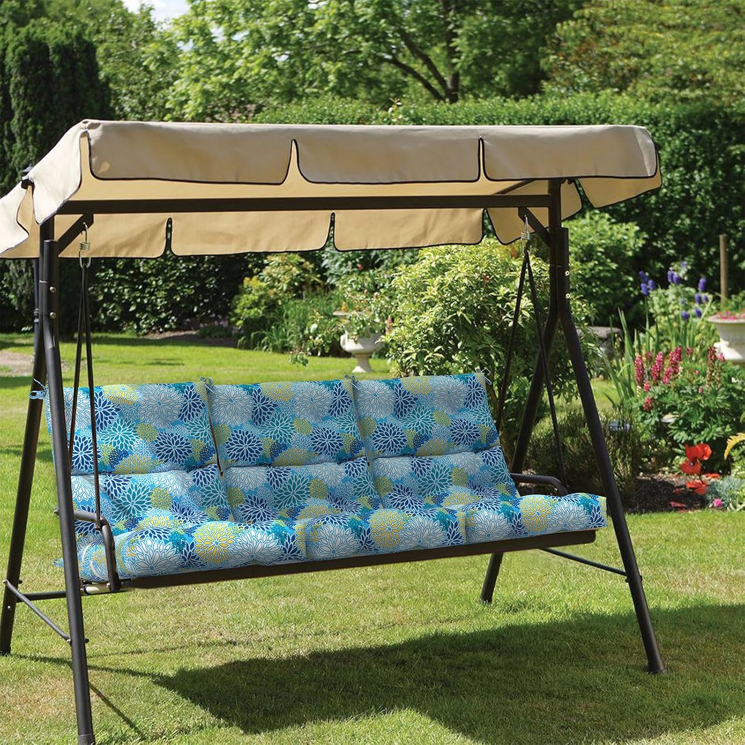 Outdoor High Back Patio Chair Cushions, Tufted Rocking Chair Cushions, Adirondack Cushions for Garden Porch Home Office Chairs Use, 44' x 22' x 4', 2 Pack, Dahlia Blue