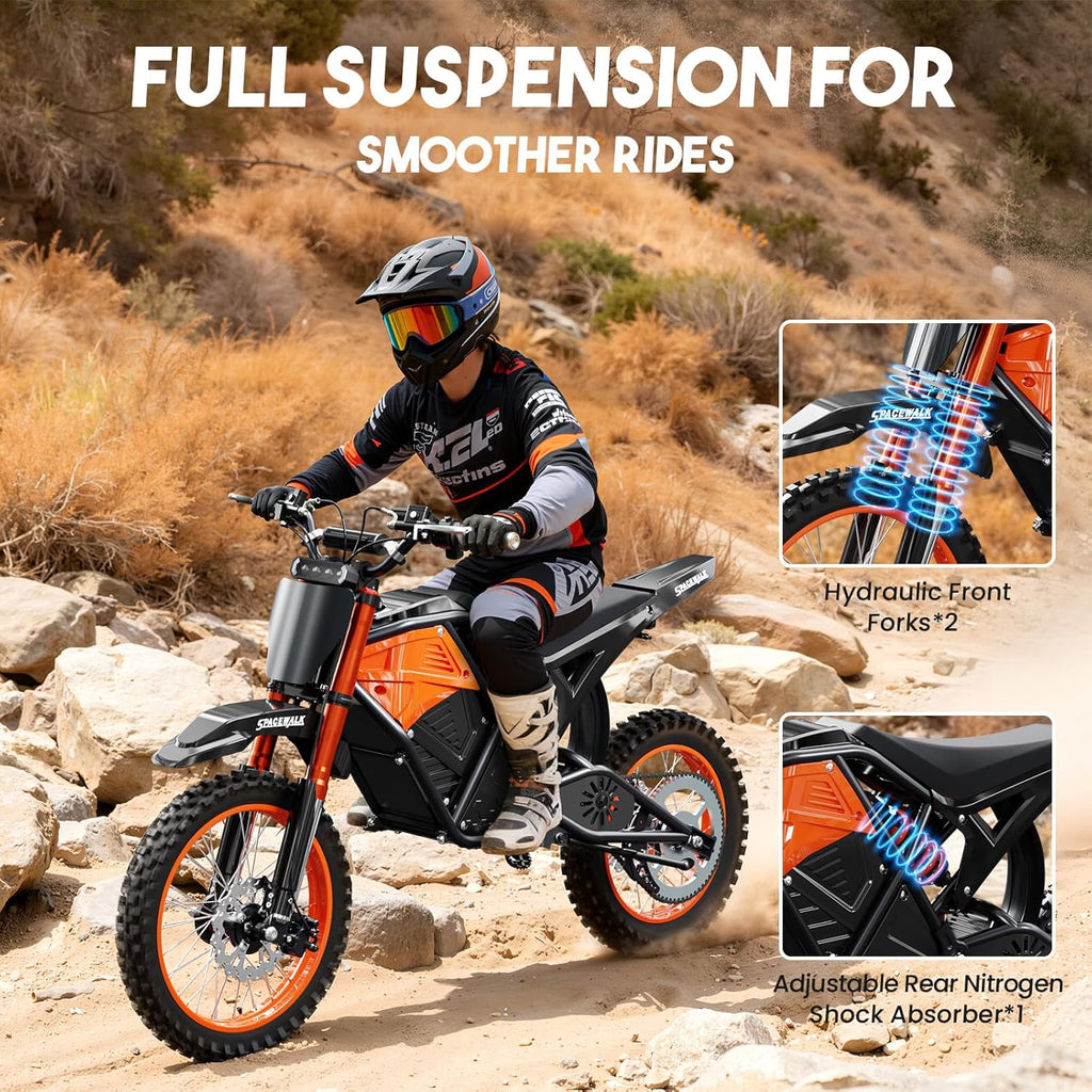 EILLEO Electric Dirt Bike for Adults/Teens, 48V 3000W Electric Motorcycle with 14'/12' Fat Tire, 37.5MPH 60 Miles Range, Mountain Off-Road Ebike with Hydraulic Brakes Age 13+