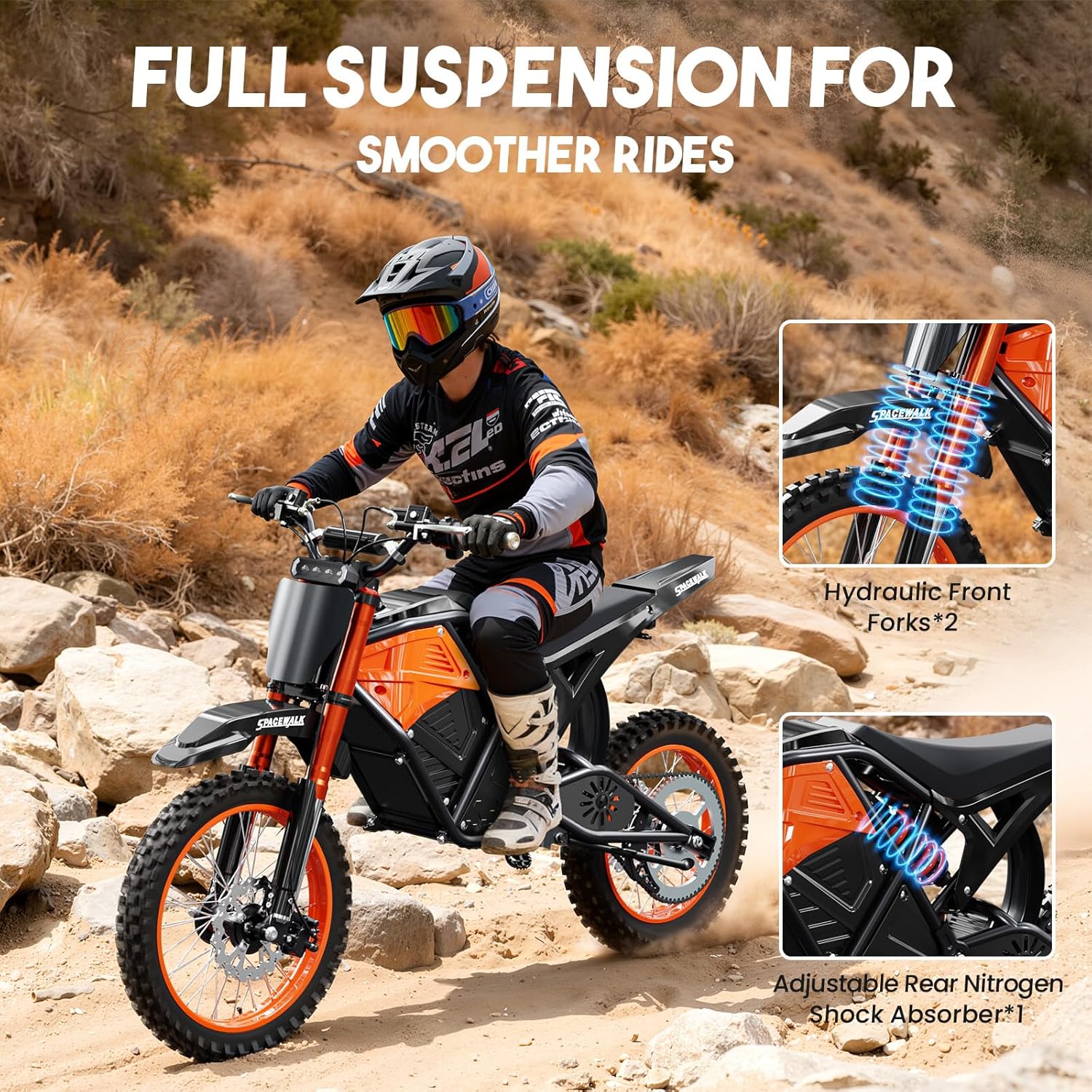 EILLEO Electric Dirt Bike for Adults/Teens, 48V 3000W Electric Motorcycle with 14'/12' Fat Tire, 37.5MPH 60 Miles Range, Mountain Off-Road Ebike with Hydraulic Brakes Age 13+
