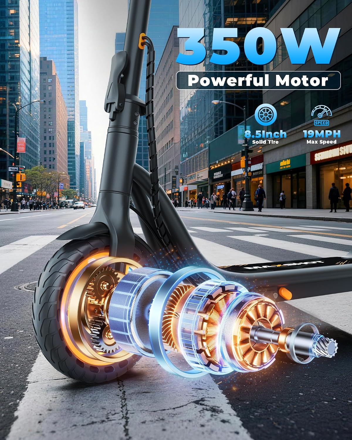 MAXSHOT Electric Scooter for Adults, 8.5/10/14' Tires, 19/22Mph, 350W/500W Motor, 21-28 Miles Range, Folding E-Scooter with Dual Suspension,APP Contro