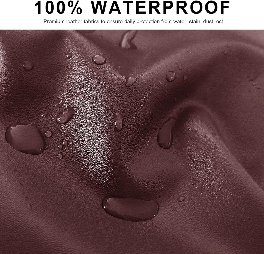 100% Waterproof PU Leather Sofa Slipcovers 8-Pieces Stretch Reclining Couch Covers for 2 Seat Anti-Slip Elastic Strap Furniture Protector for Kids, Pets (Wine Red, 3 Seater)