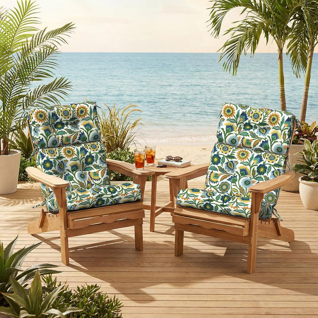 Outdoor High Back Patio Chair Cushions, Fade Resistant & Waterproof Tufted Seat and Back Cushions for Patio Furniture, Patio Chair Cushions 44x22 Inch, Set of 2, Fiesta Floral
