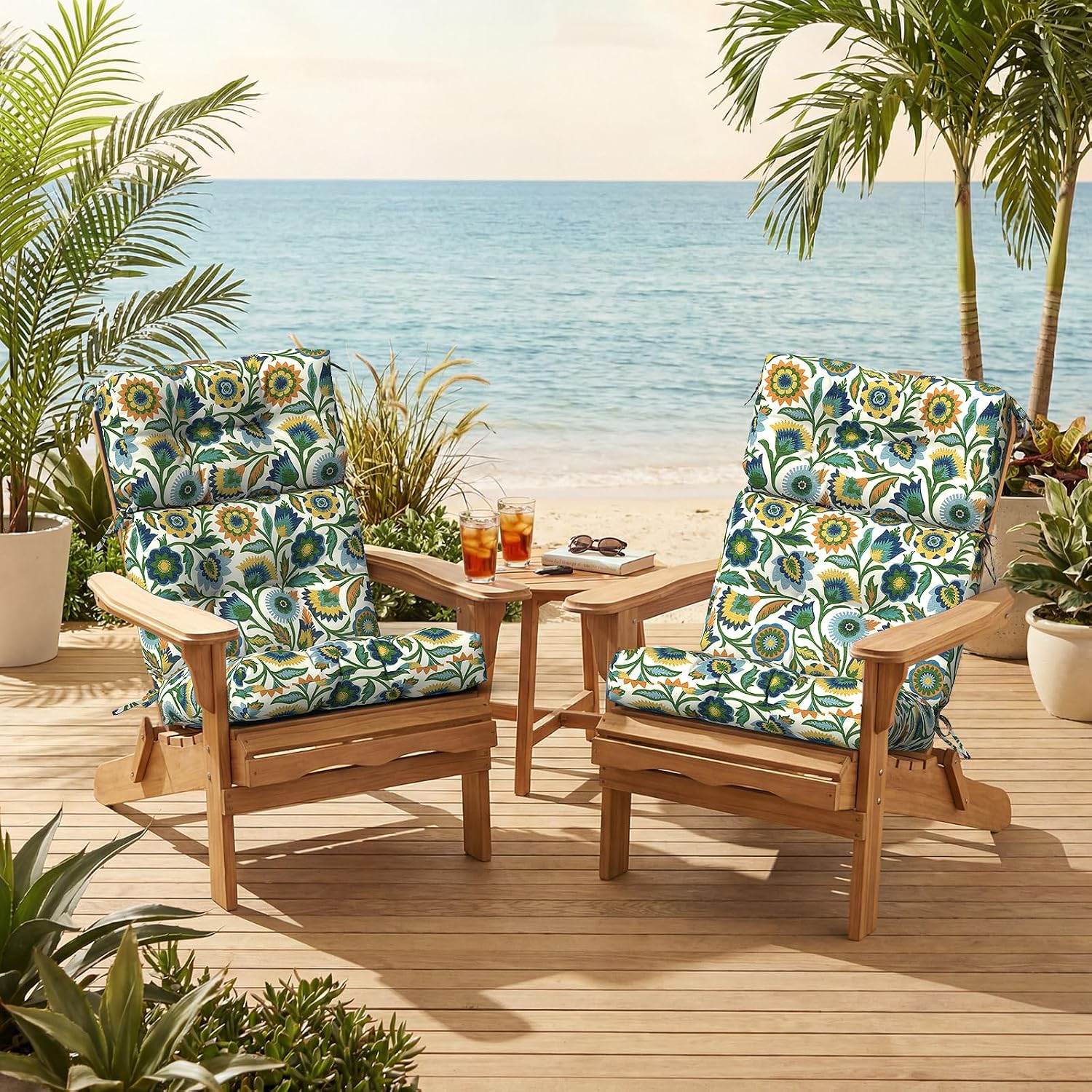 Outdoor High Back Patio Chair Cushions, Fade Resistant & Waterproof Tufted Seat and Back Cushions for Patio Furniture, Patio Chair Cushions 44x22 Inch, Set of 2, Fiesta Floral