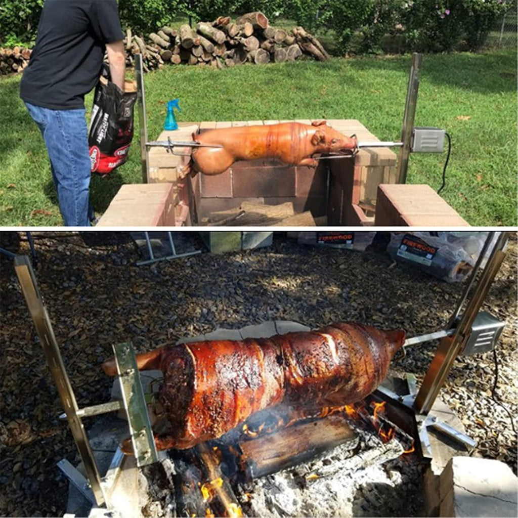 360 Degree Automatic Rotating Barbecue Grill Kit, Outdoor Camping Barbecue Grill, Barbecue Fork, for Roasting Pigs Lambs