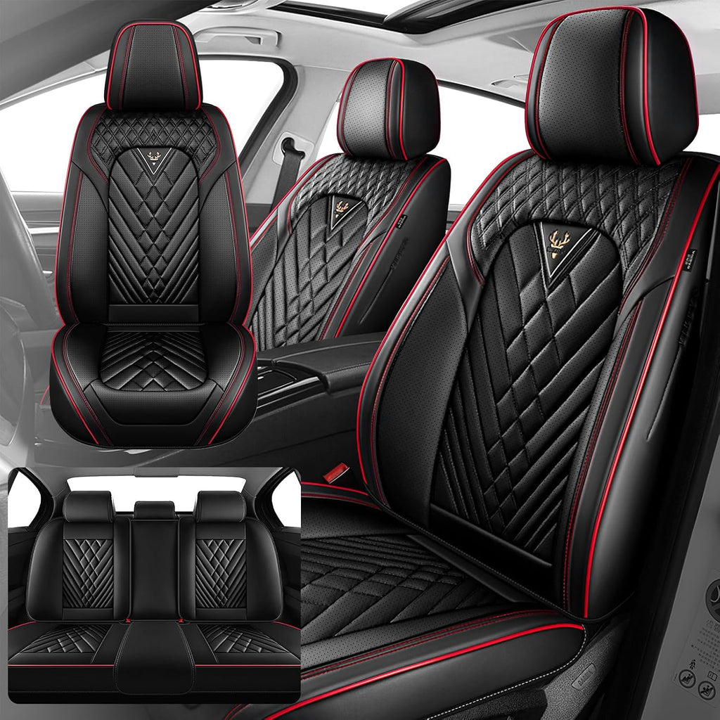 Fit for Ford Explorer 2000-2026 Seat Covers, Fashion Sport Seat Cover with Waterproof Leather, Airbag Safe Design Seat Protector (5 Full Seat Standard, Black Red)