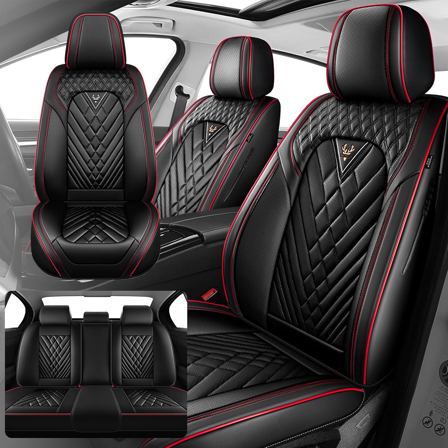 Fit for Ford Explorer 2000-2026 Seat Covers, Fashion Sport Seat Cover with Waterproof Leather, Airbag Safe Design Seat Protector (5 Full Seat Standard, Black Red)