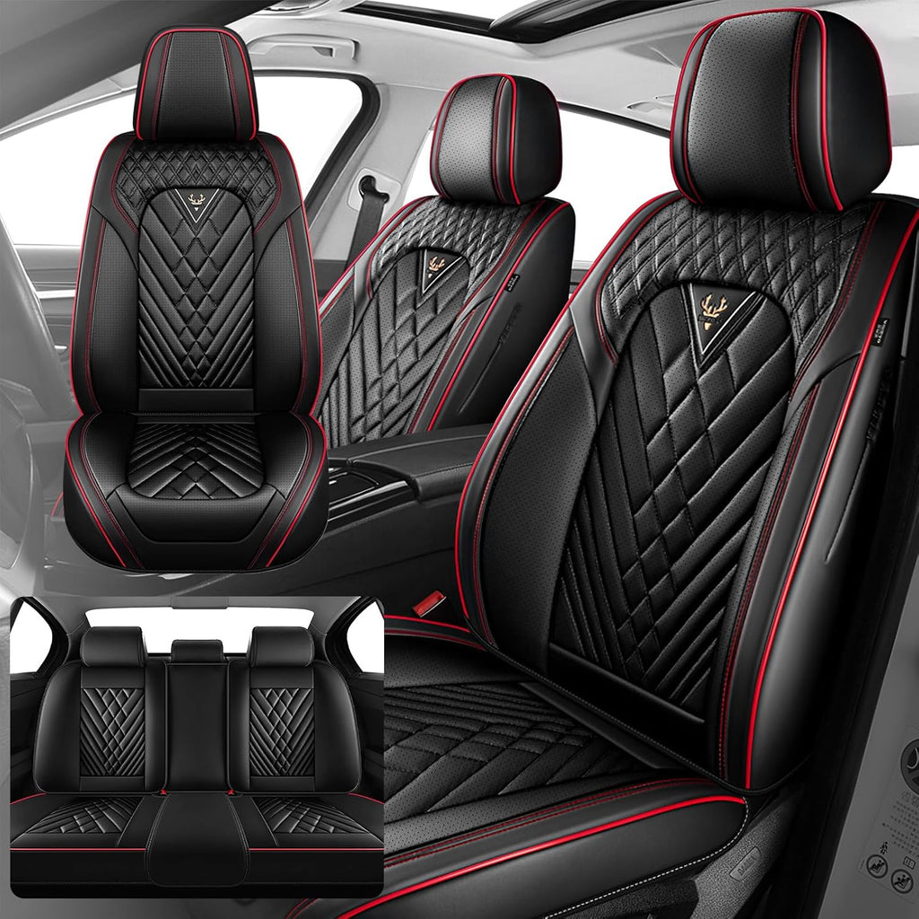 Fit for Honda Odyssey 2000-2026 Seat Covers, Fashion Sport Seat Cover with Waterproof Leather, Airbag Safe Design Seat Protector (5 Full Seat Standard, Black Red)