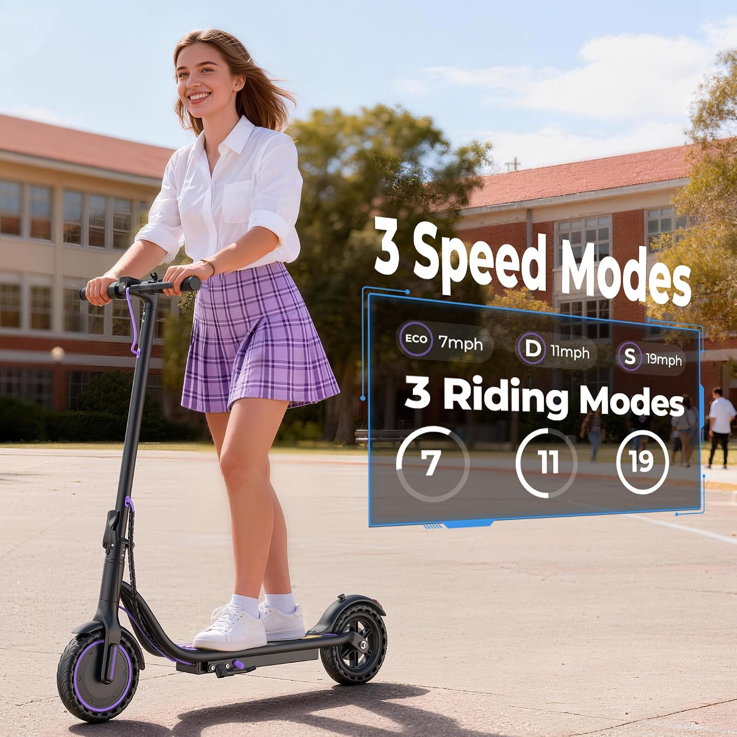 Electric Scooter, 350W-500W Motor, 9 MPH to 22MPH, 10-41 Miles Range, Dual Suspension, Dual Braking, App Control, Foldable Commuter E Scooter for Adults and Teens