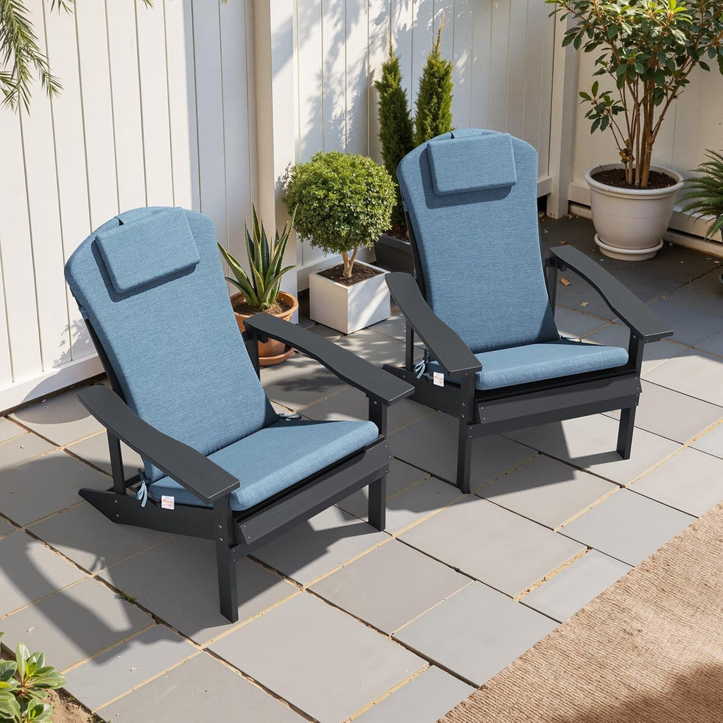 Crestlive 50x20 Inch Sunbrella Adirondack Chair Cushion with Headrest, Water Repellent, Fade Resistant, High Back Rocking Chair Cushion for Patio, Denim Blue