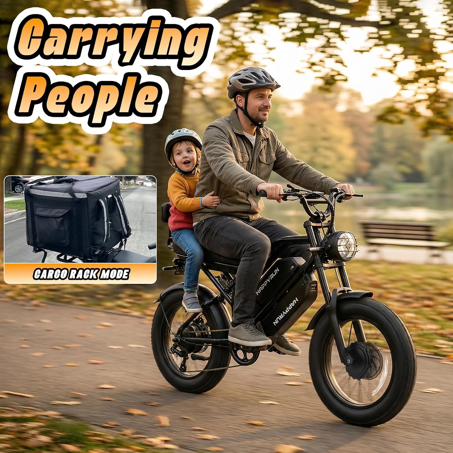HAPPYRUN G70 Pro Dual Motor Electric Bike for Adults 5000 Peak Motor Removable Dual Battery All-Terrain 20' Fat Tire Ebike 36MPH 85+ Miles 38Ah Battery Hydraulic Disc Brake