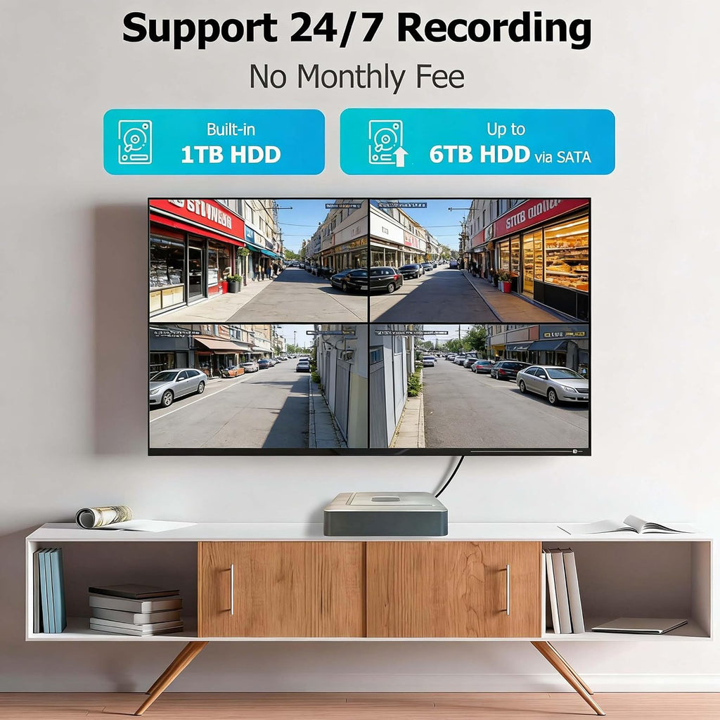 1080P H.265+ Home Security Camera System with 1TB Hard Drive，5MP 3K Lite 4 Channel CCTV DVR Recorder and 4 x 1080p Surveillance Bullet Camera Outdoor Indoor