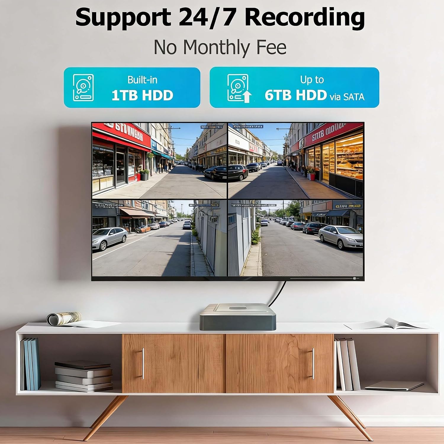 1080P H.265+ Home Security Camera System with 1TB Hard Drive，5MP 3K Lite 4 Channel CCTV DVR Recorder and 4 x 1080p Surveillance Bullet Camera Outdoor Indoor