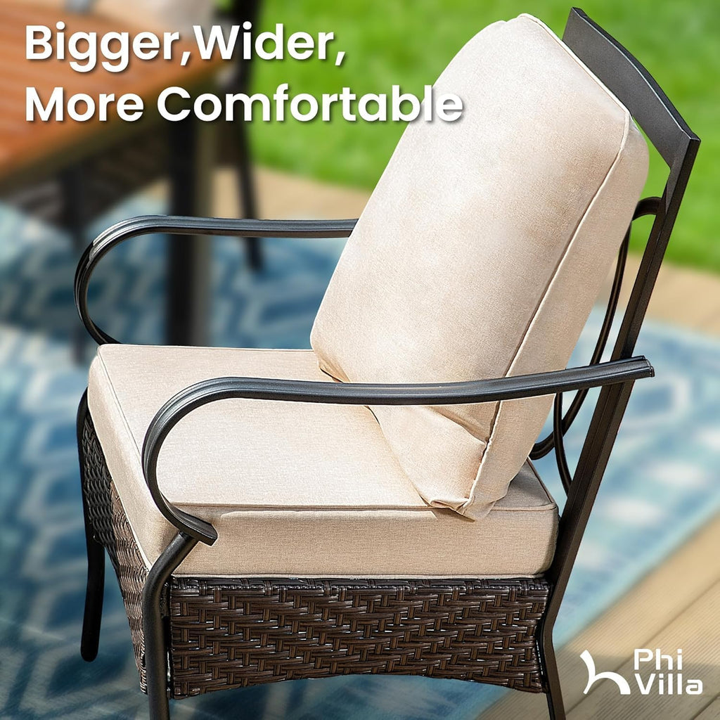 PHI VILLA Outdoor Swivel Chairs Set of 4, Heavy Duty Metal Wicker Dining Chairs with Cushions, Large All Weather Patio Seating Furniture for Porch, Deck, Backyard