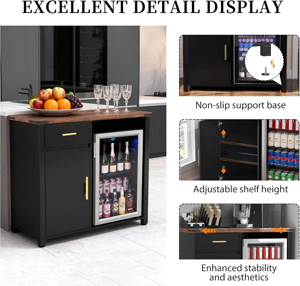 Mini Fridge Cabinet with Storage Space, Coffee Bar Cabinet with Mini Fridge Space, Buffet Sideboard Table for Living Room, Kitchen, Bar, Office (39.5W x 38.5H x 20.9D)