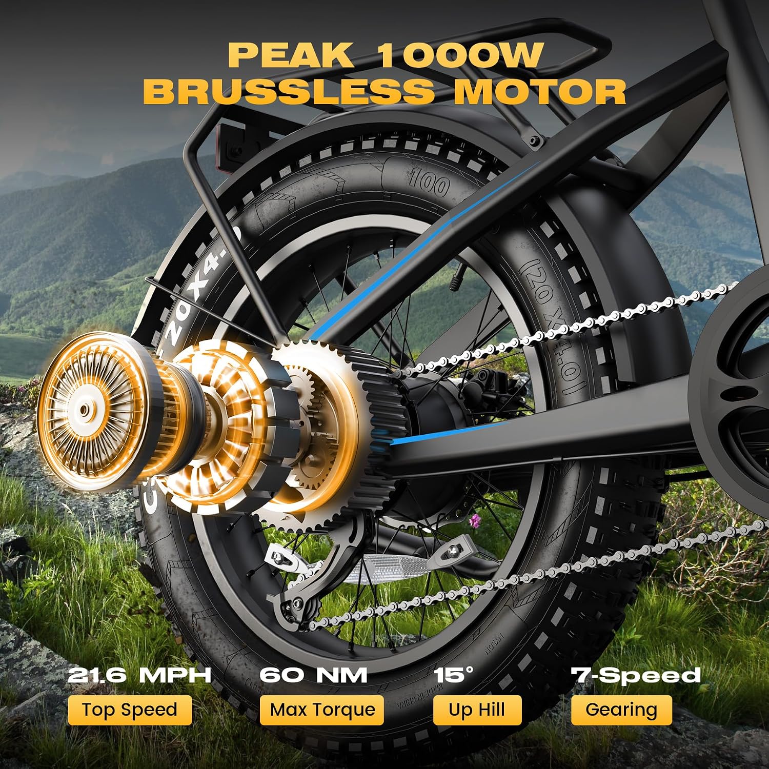 Wooken Electric Bike for Adults, 48V 624Wh Removable Battery Ebike with 60 Miles Long Range, 1000W Peak Brussless Motor, 20×4.0' Fat Tire E Bike,Step-Thru Electric Bicycle, SGS Certified to UL 2849